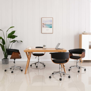 вращающиеся обеденные стулья, 4 шт., черные, искусственная кожа