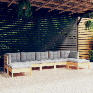 7-osaline aiamööbli komplekt hallide patjadega, männipuit