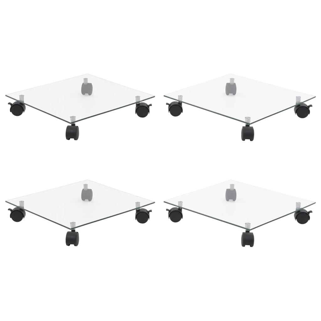 Подставка под растения на колесиках 4 шт, 35x35 см, закаленное стекло, квадратная