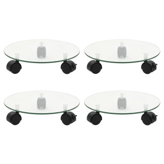 ratastega taimealus 4 tk, 28 cm, karastatud klaas, ümmargune