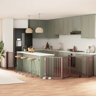 kokkupandav koeravärav uksega, 10 paneeli, pruun 800 cm, pappel