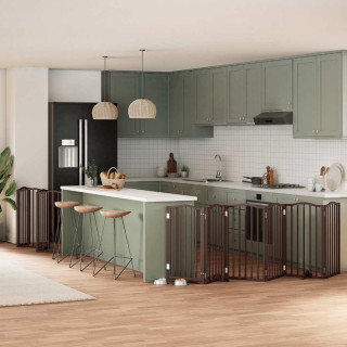 Складная калитка для собак с дверью, 12 панелей, коричневая, 600 см, тополь