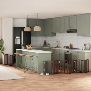 Складная калитка для собак с дверью, 15 панелей, коричневая, 750 см, тополь