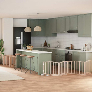 kokkupandav koeravärav uksega, 10 paneeli, 800 cm, paplipuit