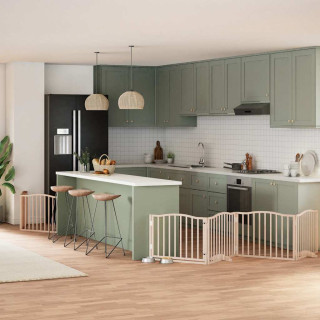 kokkupandav koeravärav uksega, 8 paneeli, 640 cm, paplipuit