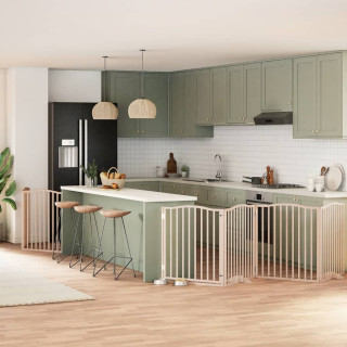 kokkupandav koeravärav uksega, 8 paneeli, 640 cm, paplipuit