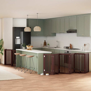 Складная калитка для собак с дверью, 12 панелей, коричневая, 600 см, тополь