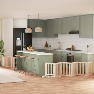 kokkupandav koeravärav uksega, 15 paneeli, 750 cm, paplipuit