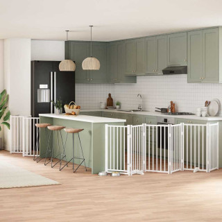 Складная калитка для собак с дверью, 15 панелей, белая, 750 см, тополь