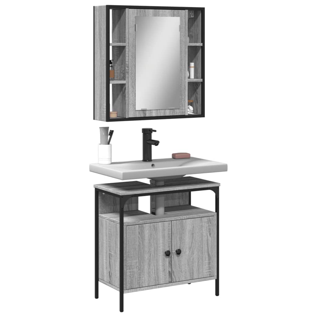 Комплект мебели для ванной комнаты из 2-х частей, серый дуб Сонома, искусственное дерево