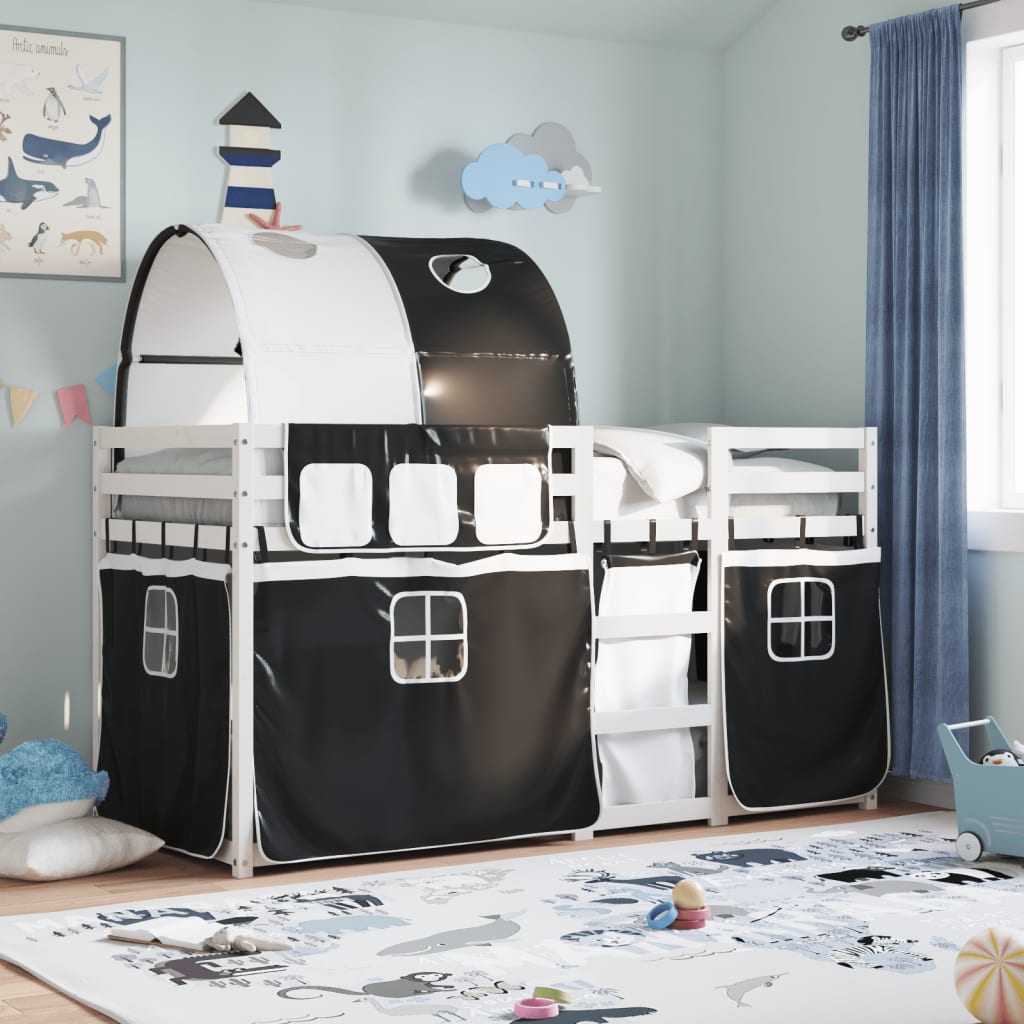 narivoodi kardinatega, valge/must, 80x200 cm, männipuit