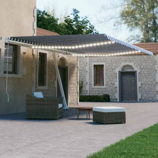 Автоматический навес с LED, датчиком ветра, 500x300 см, синий/белый