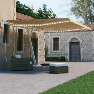 Выдвижной маркиз с LED подсветкой, 450x300 см, жёлто-белый