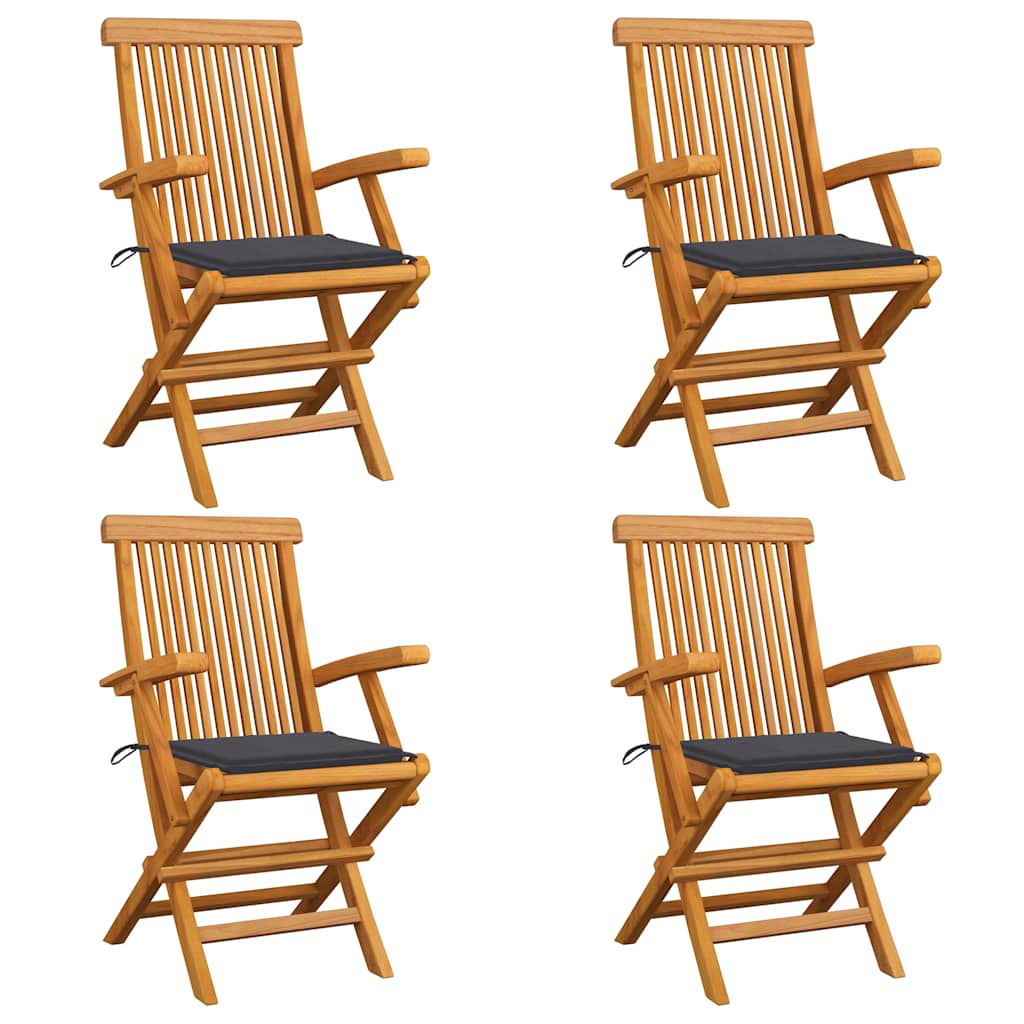 садовые стулья с подушками сидений антрацитово-серого цвета, 4 шт., тик