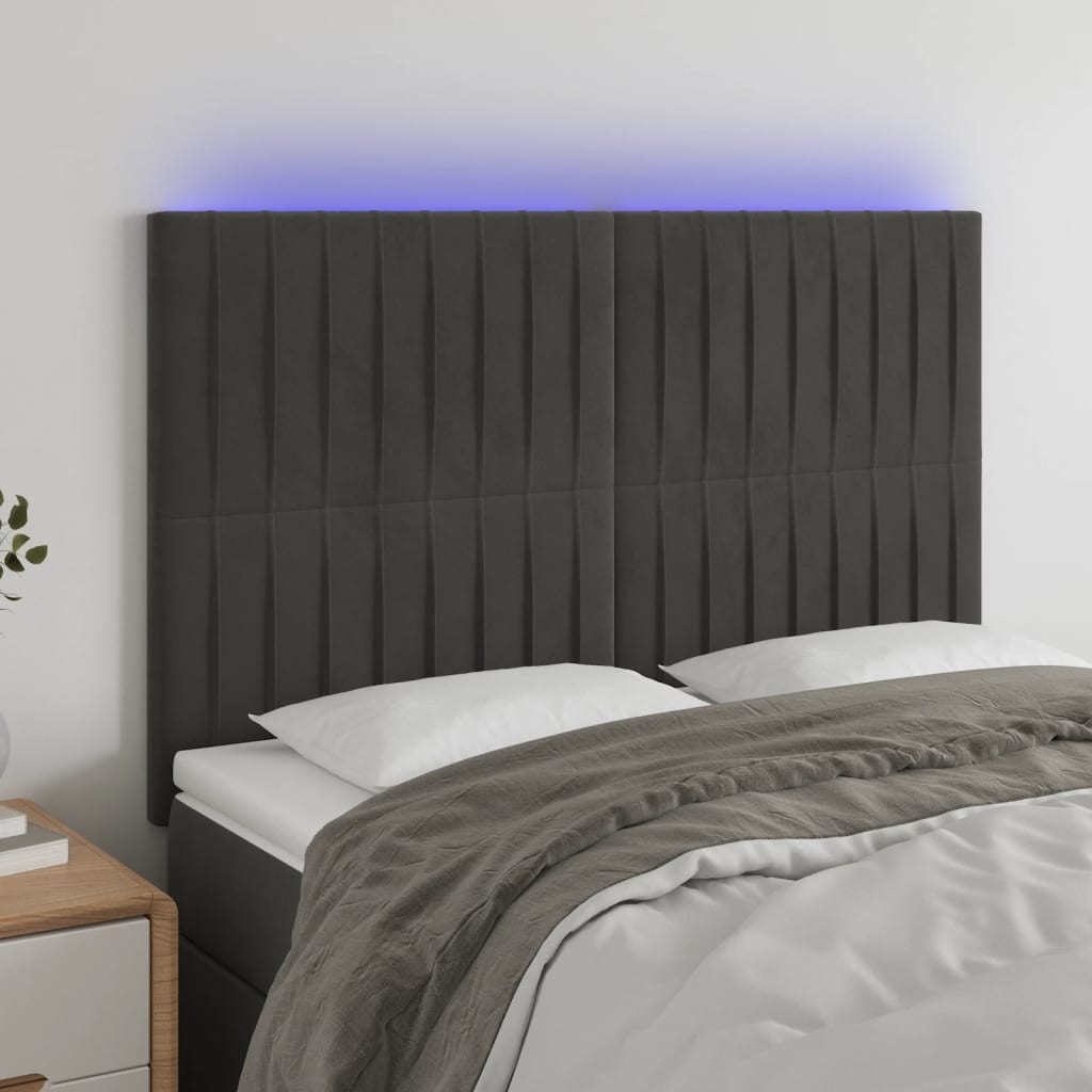 LED-voodipeats, tumehall, 144x5x118/128 cm, samet