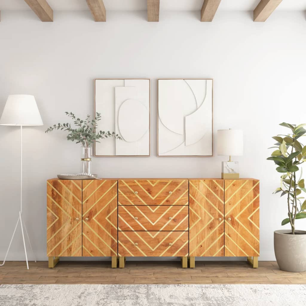 puhvetkapid 3 tk, pruun ja must, 60 x 33,5 x 75 cm, mangopuit