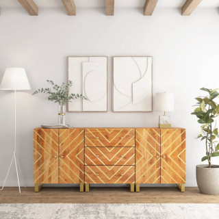 puhvetkapid 3 tk, pruun ja must, 60 x 33,5 x 75 cm, mangopuit