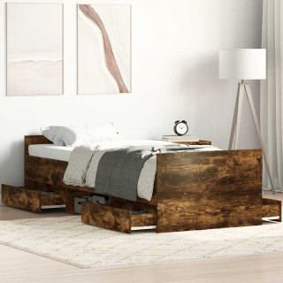 peatsi ja jalutsiga voodiraam, suitsutatud tamm, 100 x 200 cm