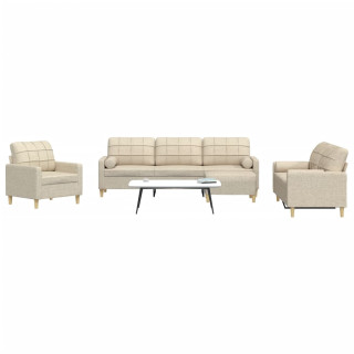 4-osaline diivanikomplekt patjadega, kreemikas kangas