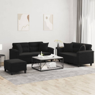 3-osaline diivanikomplekt patjadega, must mikrokiudkangas