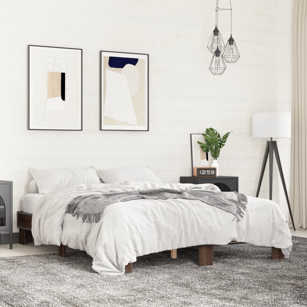 voodiraam, pruun tamm, 150 x 200 cm, tehispuit ja metall