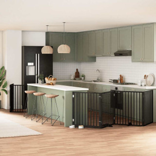 kokkupandav koeravärav uksega, 10 paneeli, must 800 cm, pappel