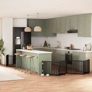 kokkupandav koeravärav uksega, 12 paneeli, must 960 cm, pappel