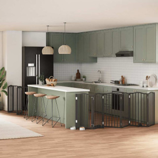 kokkupandav koeravärav uksega, 12 paneeli, must 600 cm, pappel