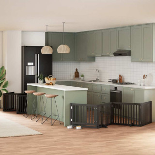 kokkupandav koeravärav uksega, 12 paneeli, must 960 cm, pappel