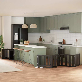 kokkupandav koeravärav uksega, 10 paneeli, must 800 cm, pappel