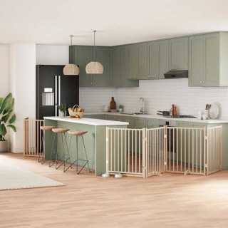 kokkupandav koeravärav uksega, 8 paneeli, 640 cm, paplipuit