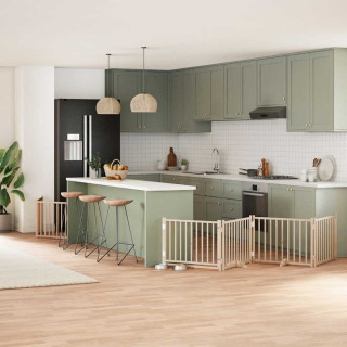 kokkupandav koeravärav uksega, 10 paneeli, 800 cm, paplipuit