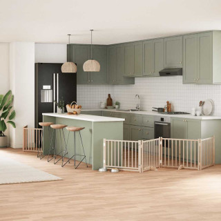 kokkupandav koeravärav uksega, 6 paneeli, 480 cm, paplipuit