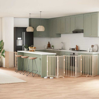 Складная калитка для собак с дверью, 9 панелей, 450 см, тополь