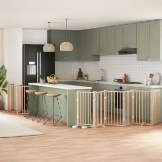 kokkupandav koeravärav uksega, 15 paneeli, 750 cm, paplipuit