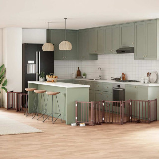 kokkupandav koeravärav uksega, 15 paneeli, pruun 750 cm, pappel