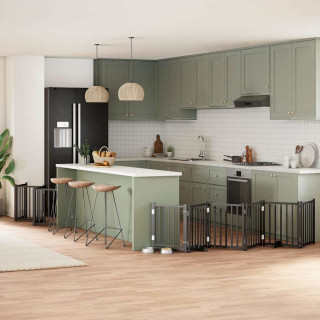 kokkupandav koeravärav uksega, 12 paneeli, must 600 cm, pappel