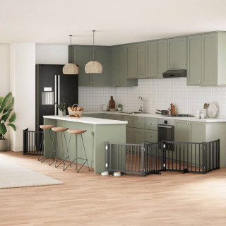 kokkupandav koeravärav uksega, 12 paneeli, must 960 cm, pappel