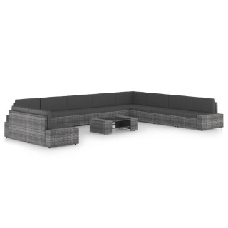 11-osaline aiamööbli komplekt patjadega, hall, polürotang
