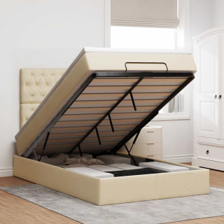 Ottomani voodiraam madratsiga, kreemjas, 120x200 cm, kangas